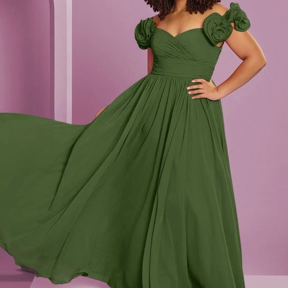 Azazie Dresses & Skirts - Barbie by Azazie A-Line Off Shoulder Chiffon Convertible Dress Olive Green NWT